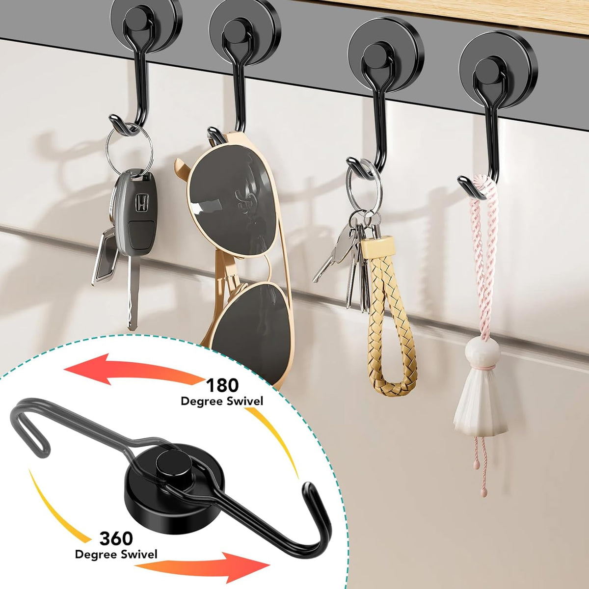 DIYMAG Black Magnetic Hooks, 40LBS Strong Magnetics Heavy Duty, Magnet Hook with Metal Hanger for Hanging Refrigerator Home Kitchen Office, 16Pack