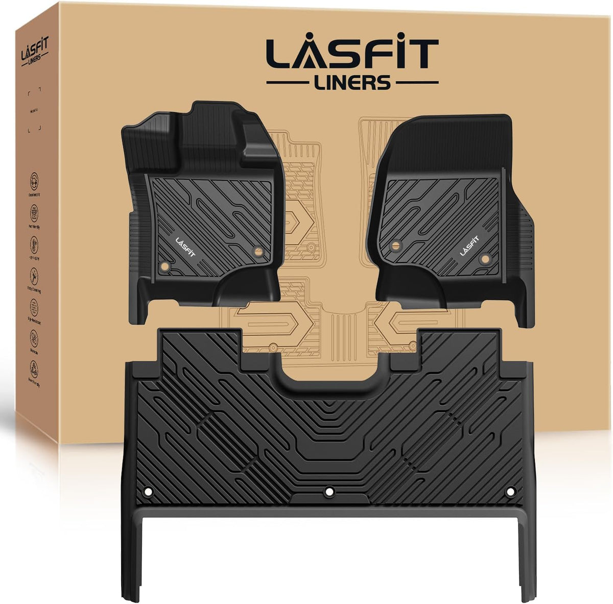 LASFIT Floor Mats for Ford F-150 2015-2025 | F150 Lightning 2022-2025 SuperCrew (Rear w/Fold Flat Storage) Carpet Floor All Weather Car Liners TPE Truck Mats - 1st and 2nd Row, 3pcs Black