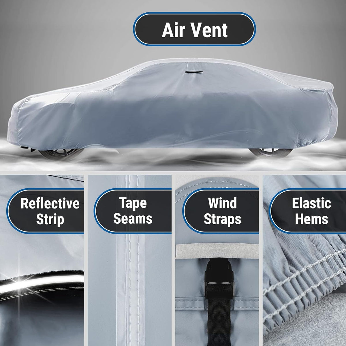 iCarCover Custom Car Cover for Buick Super (1940-1942) Waterproof All-Weather Rain Snow UV Sun Protector Full Exterior Indoor Outdoor Car Cover (Stripe - Gray/Black)