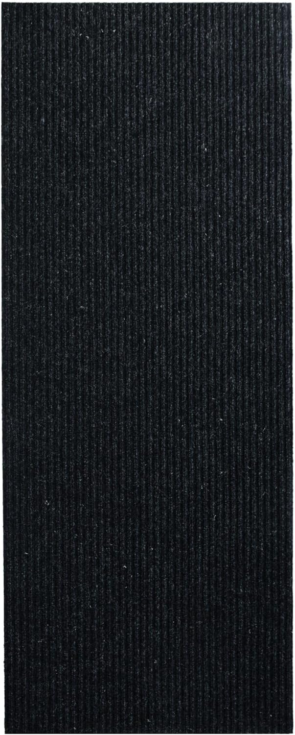 iCustomRug Spartan Weather Warrior Indoor/Outdoor Utility Ribbed Carpet Runner with Non-Slip Thermoplastic Rubber Backing, 28in X 24ft in Black