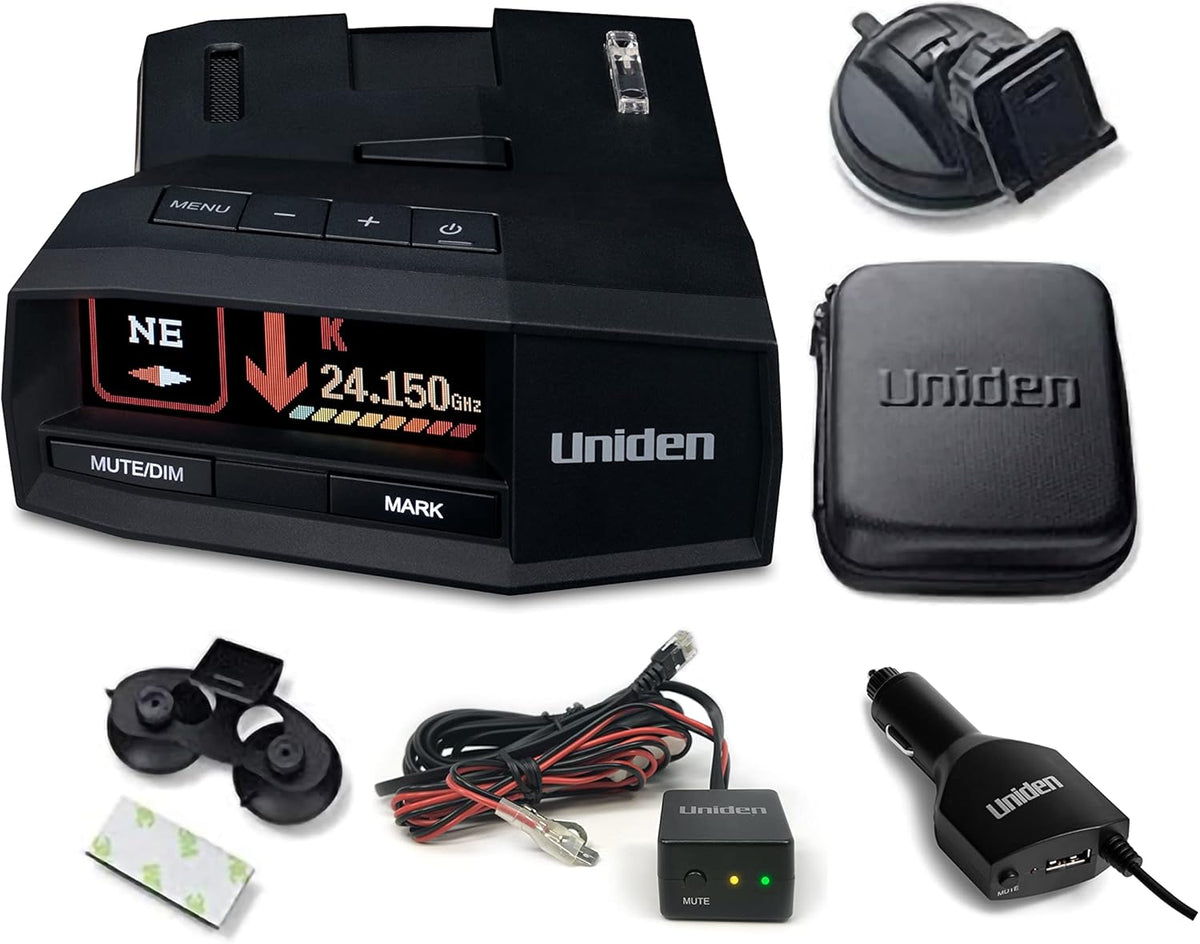 Uniden R8W Flagship Extreme Long Range Laser/Radar Detector + Uniden Smart Hardwire Kit RDA-HDWKT with Mute Button and LED Alert.