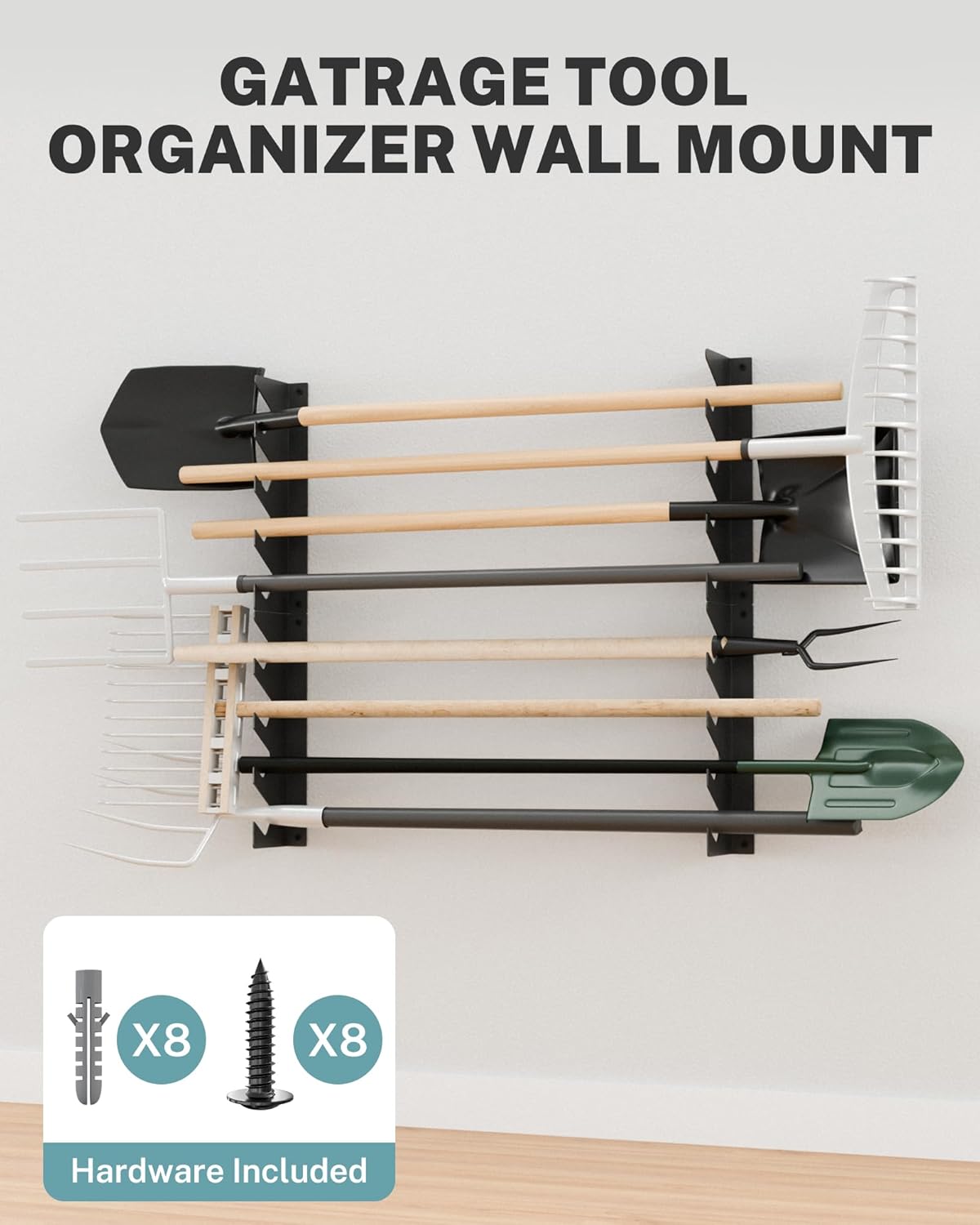 Garage Tool Organizer Wall Mount, Shed Yard Organization Racks for Walls, Horizontal Tool Racks, Shovels and Rakes, 2FT