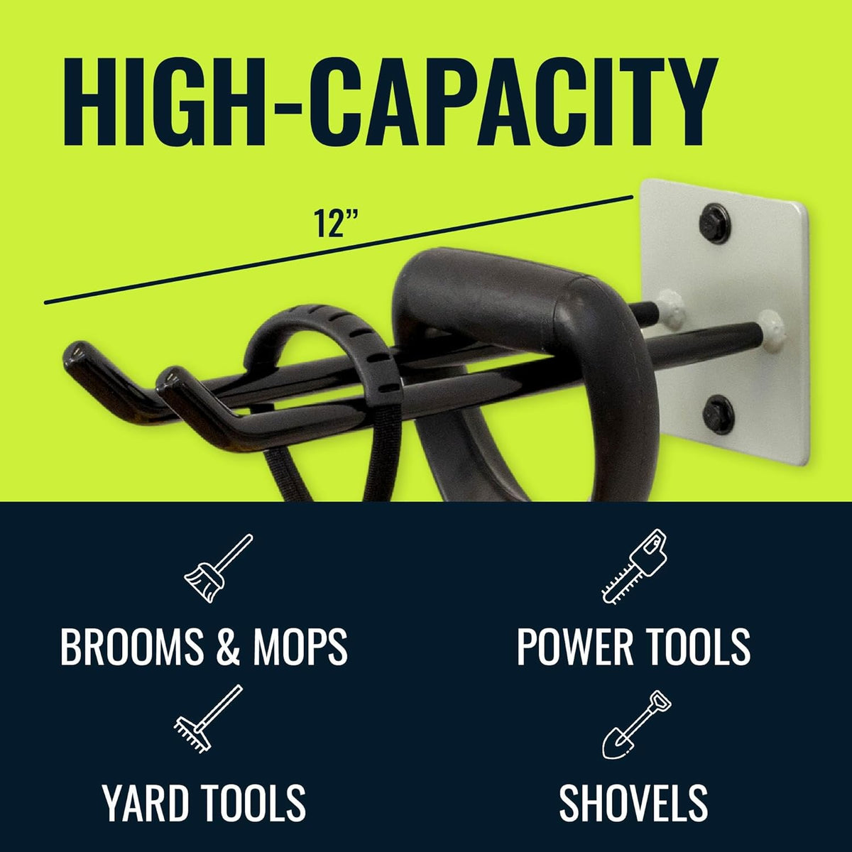 StoreYourBoard Tool Organizer Hook, Wall Mount Garage Storage, Tool Storage for Shovels Rakes Brooms Hoses and More, Rubber-Coated Steel Holds 50 lbs, 12" X 4" X 4.5"