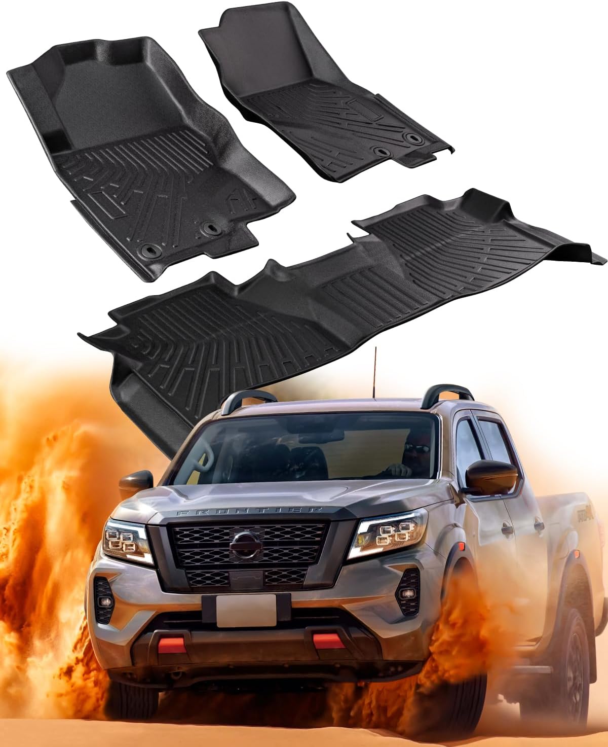 DrCarNow Floor Mats for Nissan Frontier 2025 2024 2023 2022 Crew Cab with 2nd Row Under-Seat Storage,Heavy Duty All-Weather Floor Mats TPE Liners,Custom Fit 2 Row Set for Nissan Frontier Accessories