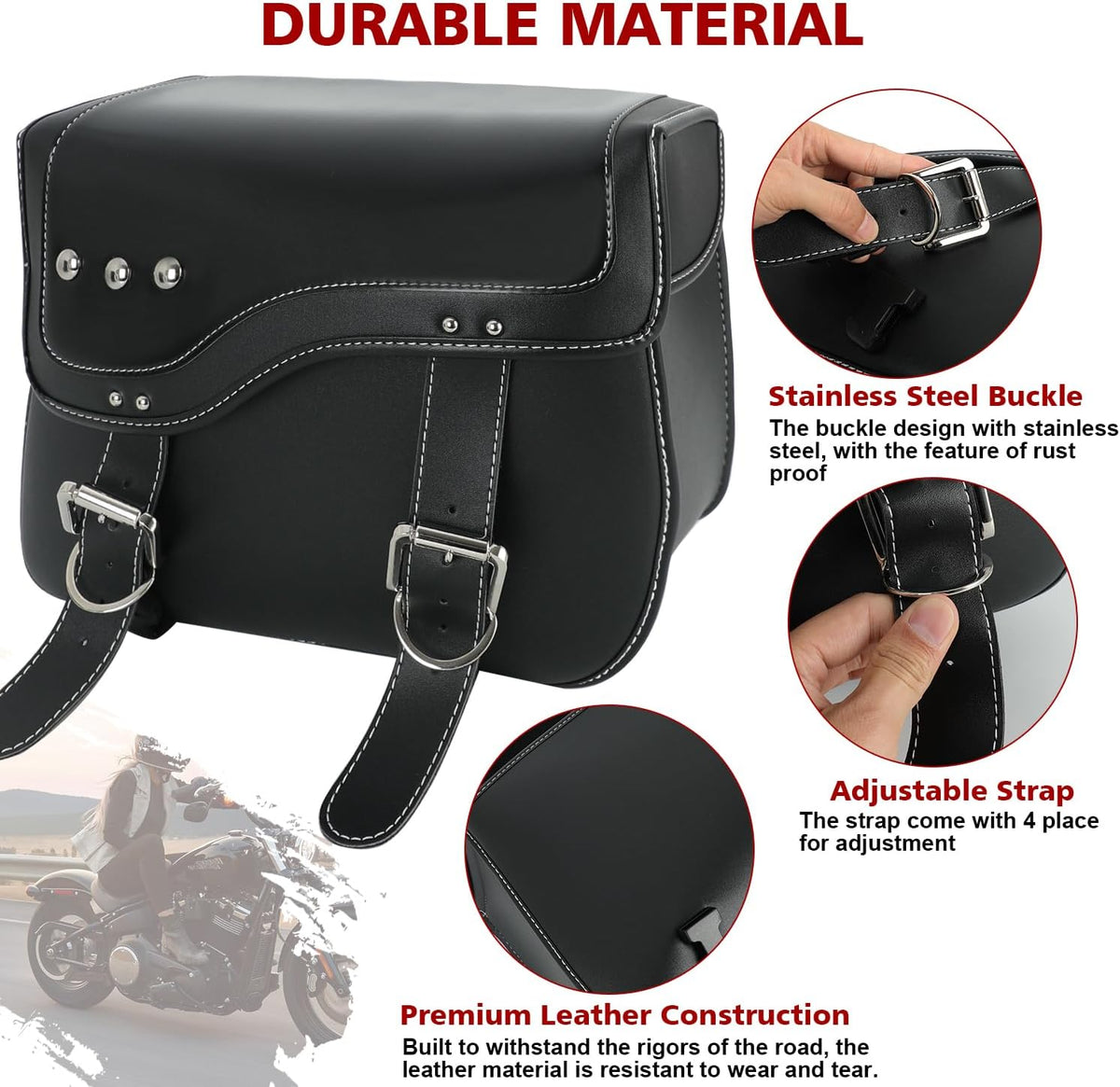 SUNPIE Motorcycle Saddlebags - Universal Leather Motorcycle Luggage Bag Waterproof Motorcycles Saddle bag with Large Capacity for Sportster Softail Shadow Dyna V-star