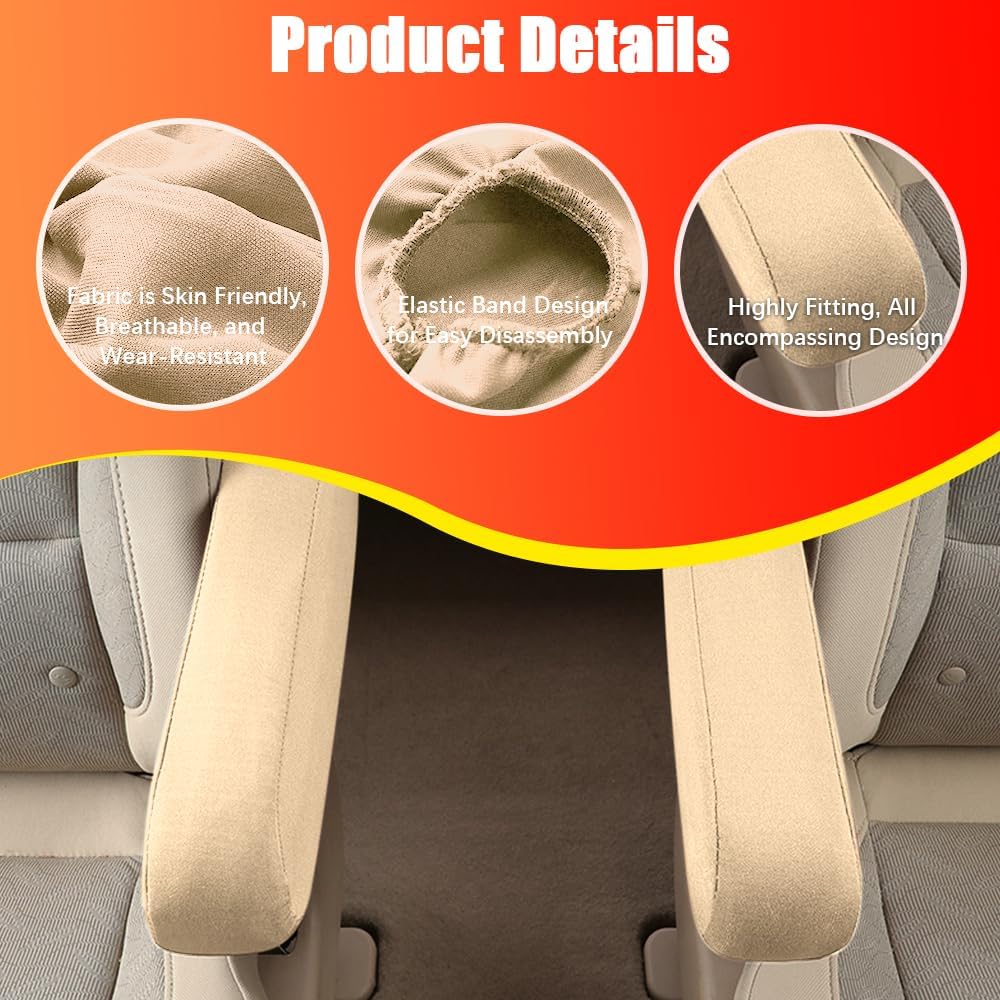 2PC Car Front Seat Armrest Covers,Universal Size Seat Arm Rest Cover,Flat Cloth Fabric Armrest Cover,Car Interior Accessories(Beige,1Pair)