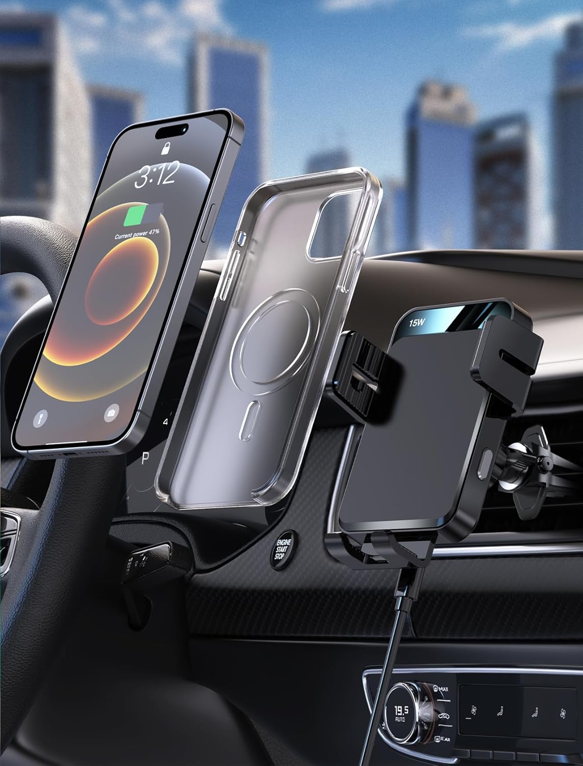 MOKPR Wireless Car Charger, Auto-Clamping Car Mount 15W/10W/7.5W Fast Charging CD Slot Air Vent Car Phone Mount Fit for iPhone 16 15/14/13/13 Pro/12 Pro Max/12 pro/12/11 Series, Samsung Galaxy Series