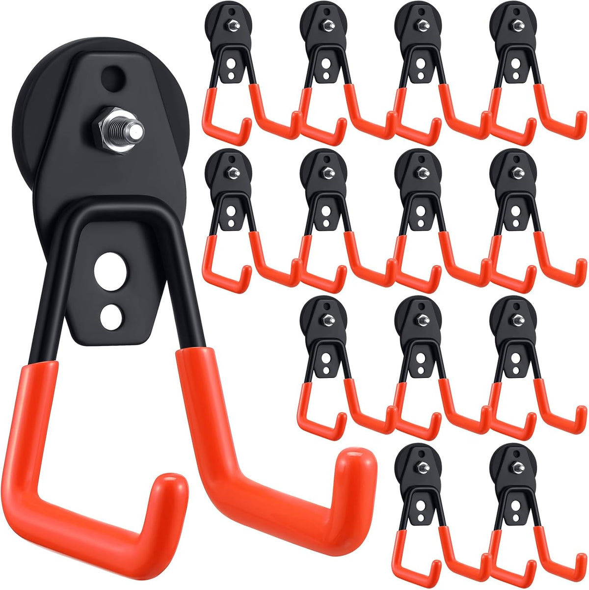 Landhoow Large Magnetic Hooks Heavy Duty Garage Magnet Hooks Strong Storage Utility Magnetic Hangers with Anti Slip Rubber Coating for Indoor and Outdoor Hanging(Orange,14 Pcs)