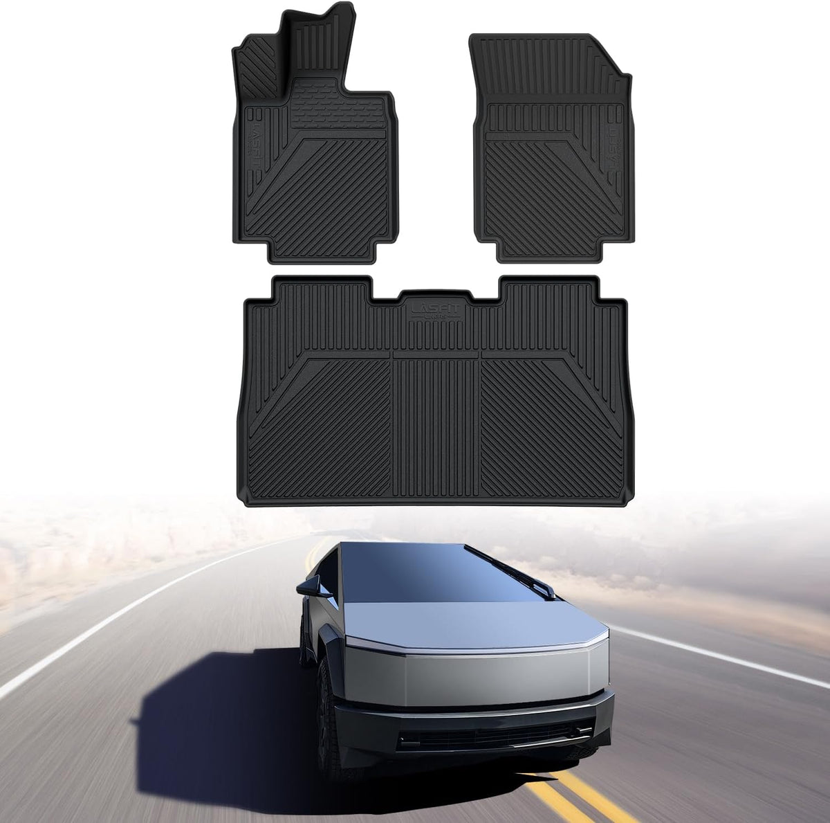 LASFIT Premium Extra Thick Floor Mats for Tesla Cybertruck 2023 2024 2025 All Weather TPE Custom Fit Pickup Interior Accessories Front Rear Car Liner 1st & 2nd Rows Set, Black