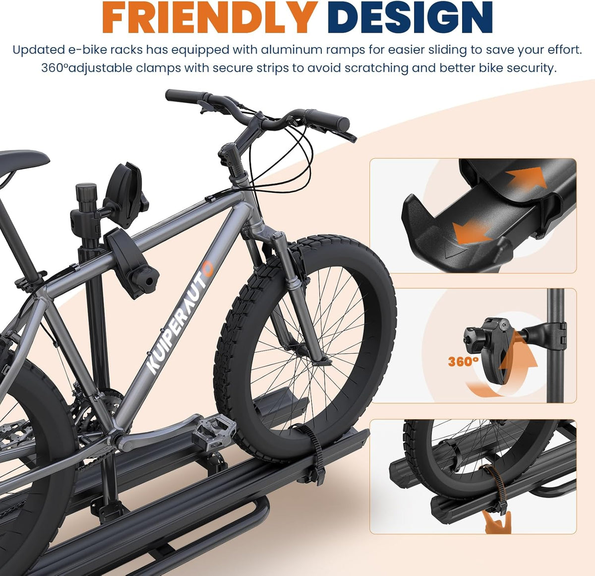 Aluminum 2 EBikes Rack Foldable 2'' Hitch Mounted Carrier Racks w/Ramps Over 200lbs Capacity for 5 inch Fat Tire Heavy Duty Universal E-Bike Racks for SUVs Cars Trucks RV 2-Inch Receiver