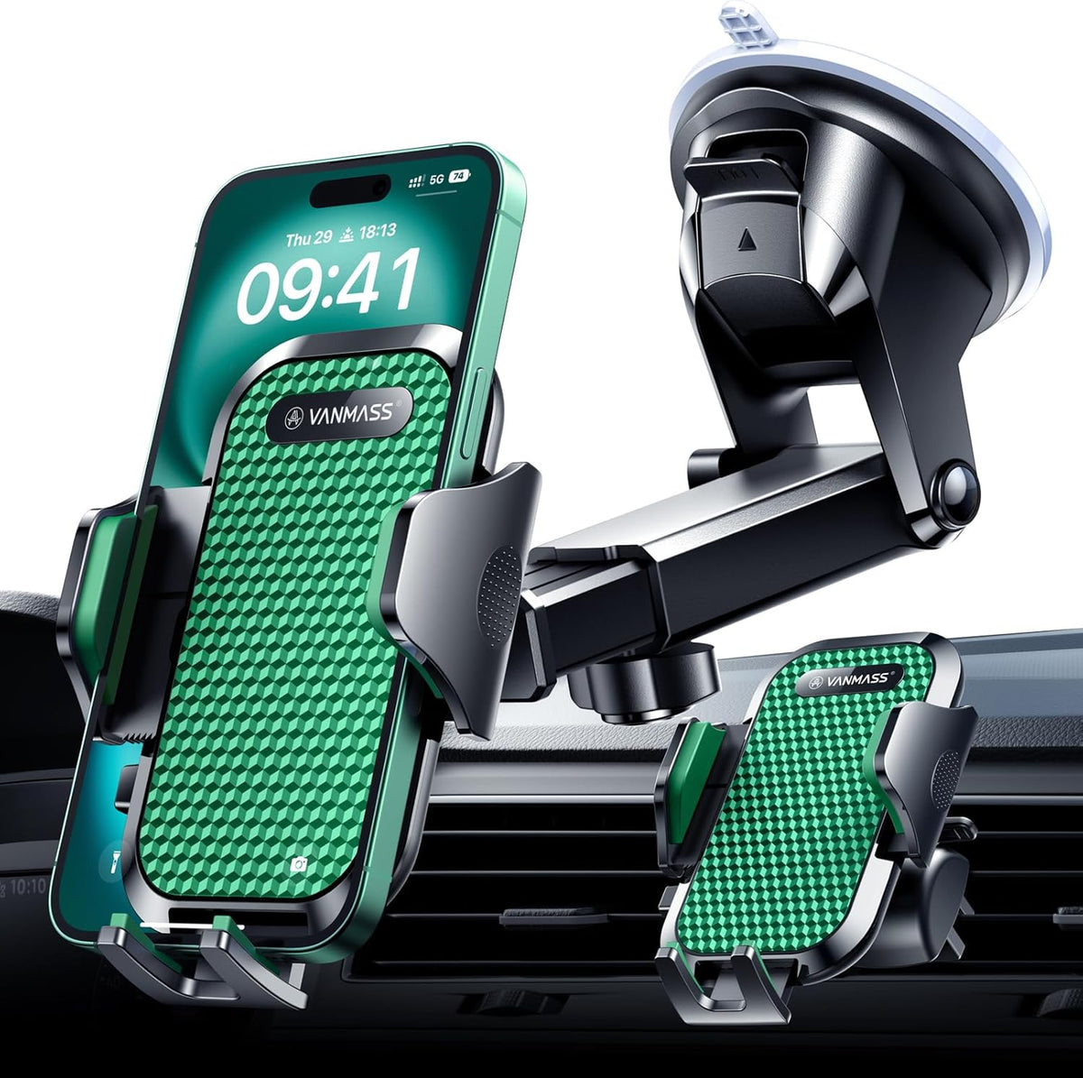 VANMASS 2025 【True Military-Grade】 Phone Holders for Your Car 【65 LBS Strongest Suction & Clip】 Ultimate Cell Phone Mount Dashboard Window Vent for iPhone 16 Pro Max 15 14 13 Samsung Android