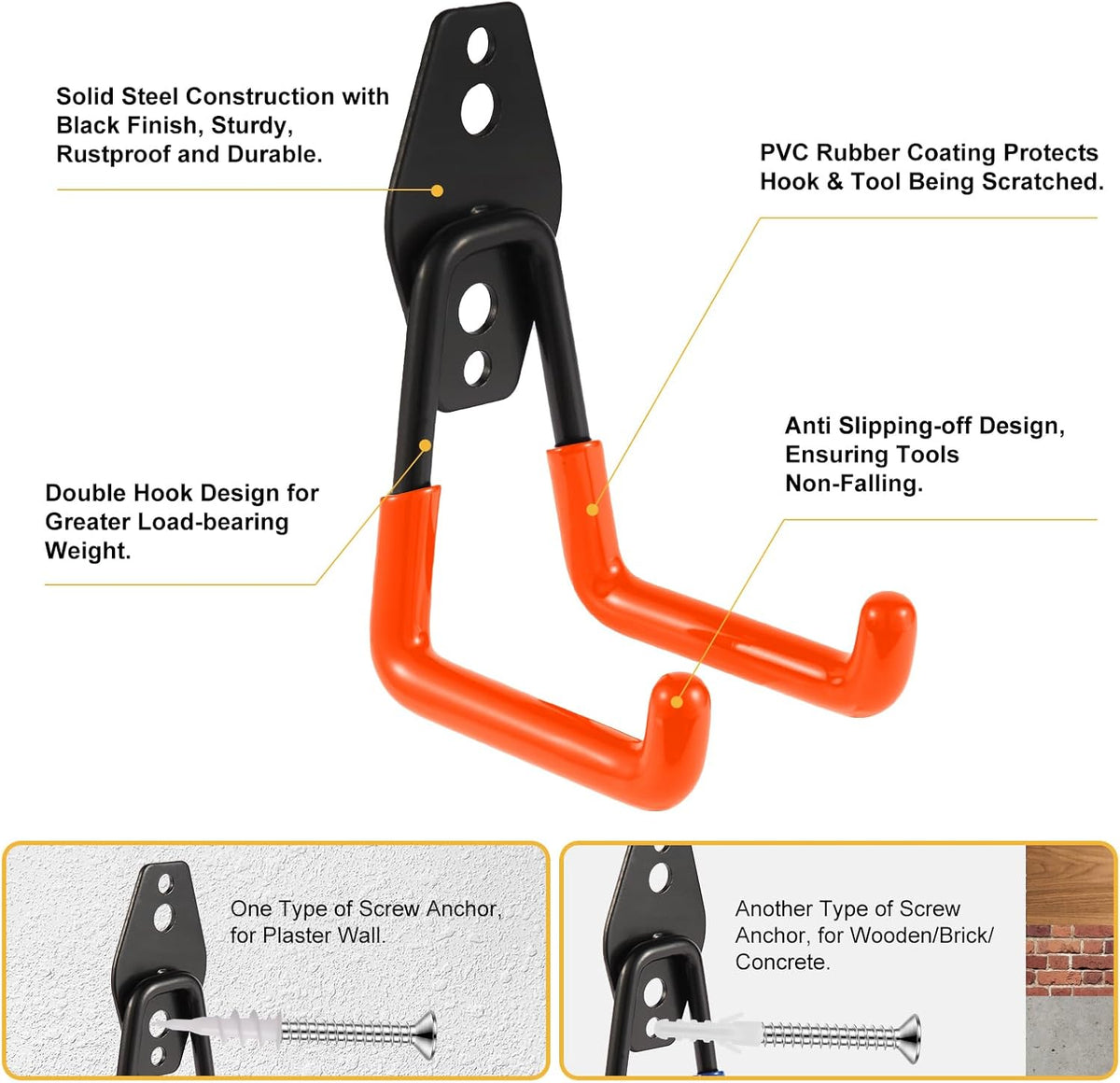 Garage Hook Heavy Duty Wall Storage Hangers, 30 Pack Garage Storage Hooks Steel Tool Orange for Ladders, Ropes, Garden Tools