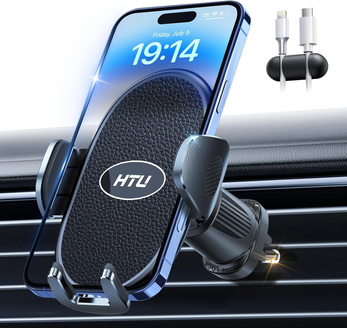 HTU 【Military-Grade】 Car Phone Holder,【Strongest & Longest Steel-Hook】 Car Vent Mount, Handsfree 360° Adjustable Automobile Cradle Air Clip Stand for iPhone 16 15 14 13 12 Pro Max Samsung, Black