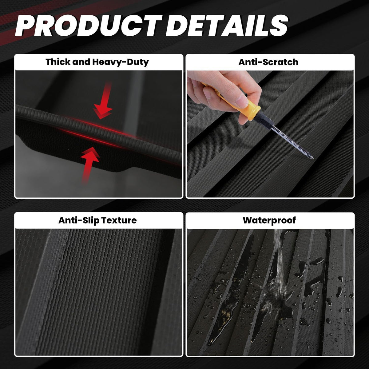 LASFIT Truck Bed Mat for Tesla Cybertruck 2024 2025 2023 6FT Bed Liner Car Accessories, Custom Fit TPE All Weather Pickup Cargo Liner Frunk Rear Sub Trunk Mat Set 3PCS