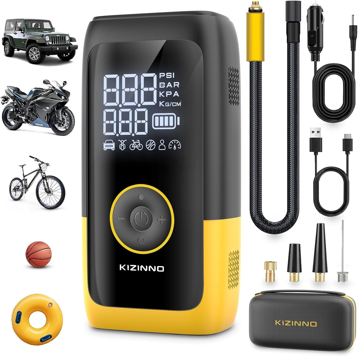 Tire Inflator Portable Air Compressor, Ultra Fast Dual-Cylinder Air Pump for [Pickup & Large Car Tires] with Fine-Tune Mode, Pressure Gauge, 12000mAh&45W Fast Charge fits MPV, SUV, Cars, Motor