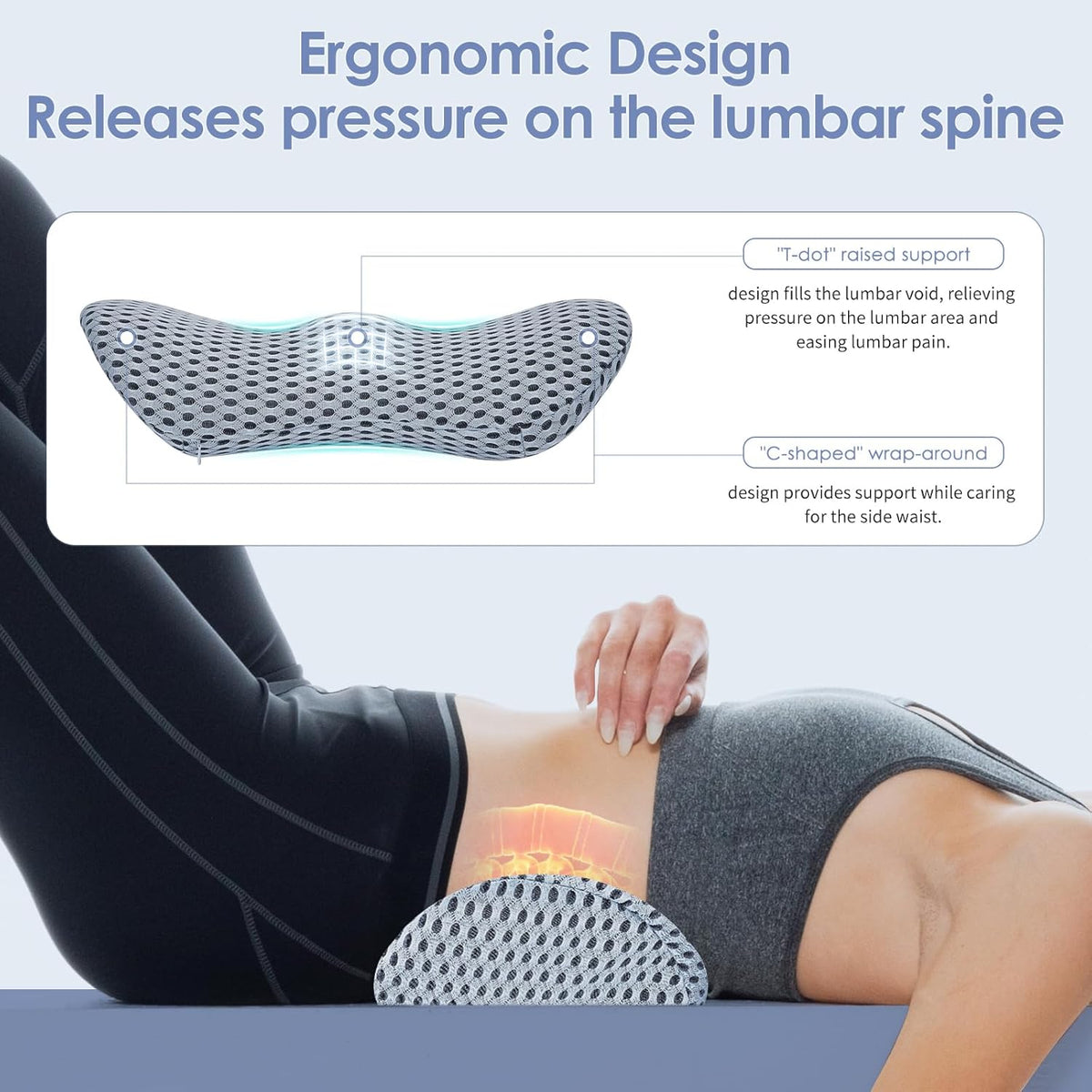 Lumbar Support Pillow, Memory Foam Back Support Pillow for Office Chair, Car Seat, Gaming Chair, Recliner and Bed, Neo Cushion for Low Back Pain Relief (Mesh, Gray)