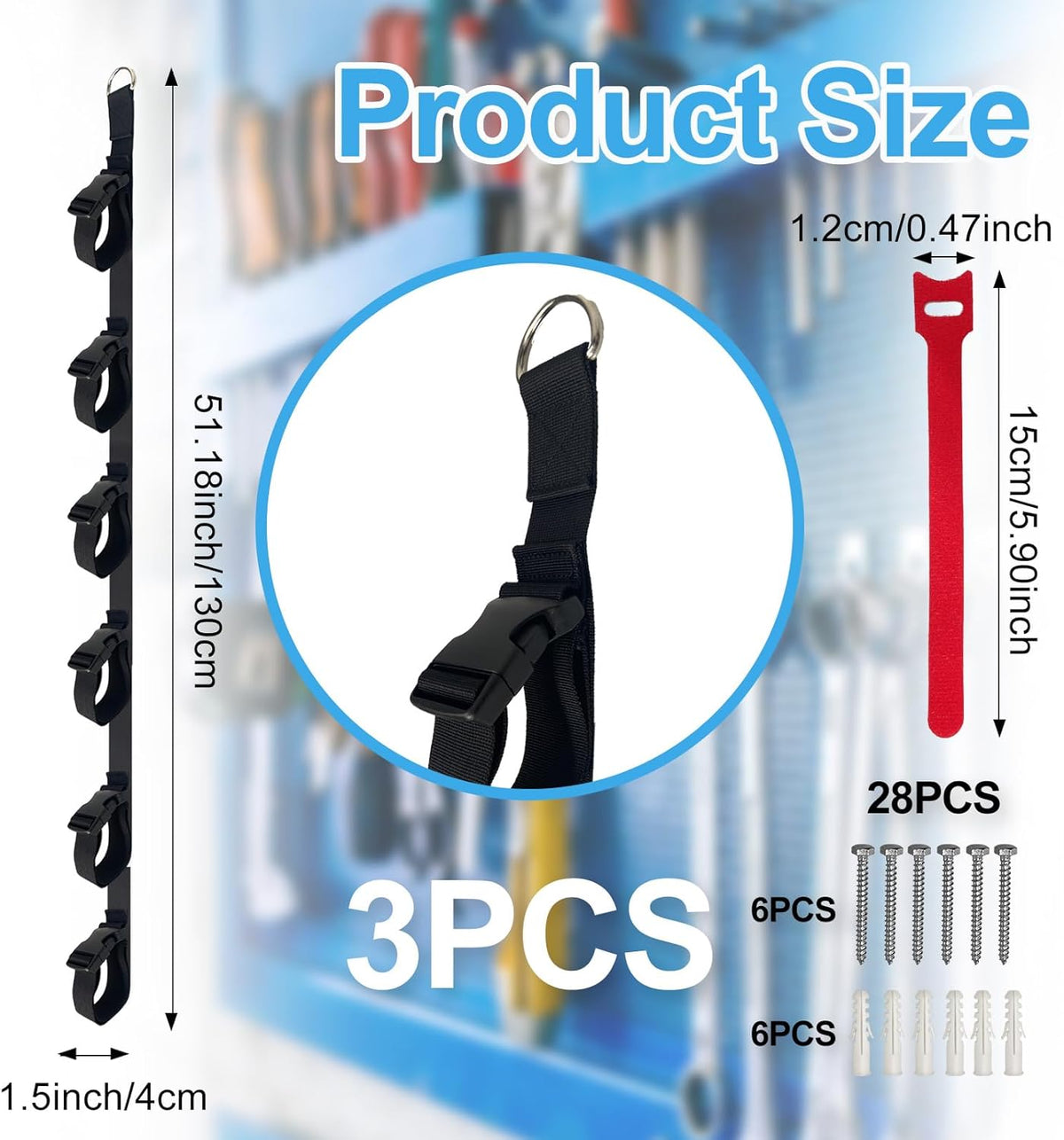 3 Pcs Extension Cord Organizers Storage Garage Extension Cord Holder with 6 Slots Organizer Straps with 28 Pcs Cable Ties 6 Pcs Hardware Nails for Vertical Space Cable Hose Rope String Lights