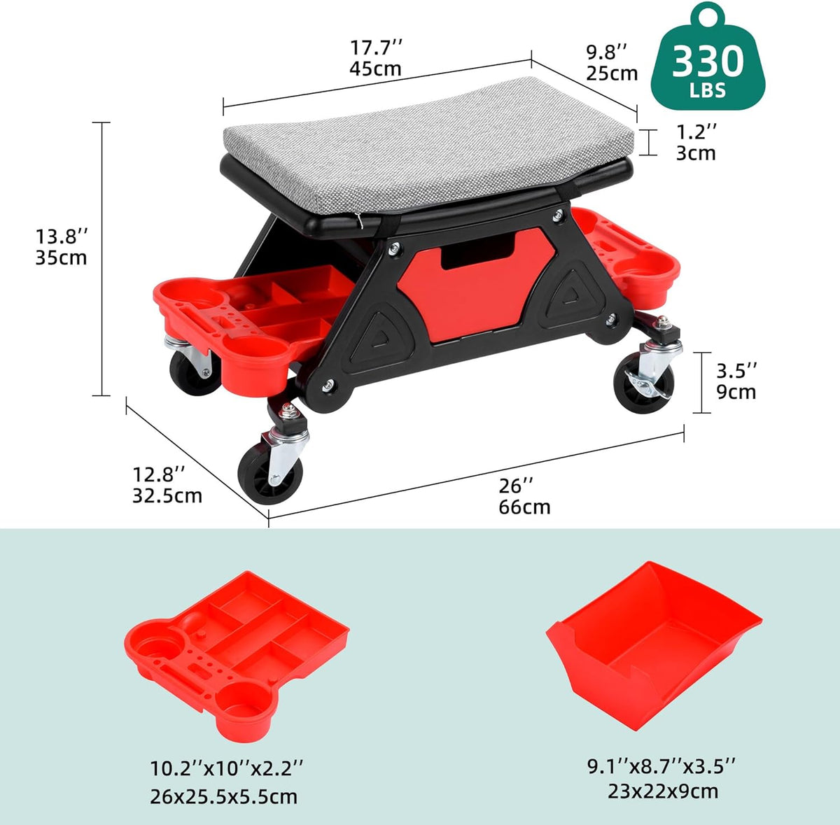 YITAHOME Mechanic Stool 330 LBS with Wheels, Heavy Duty Rolling Mechanics Seat, Rolling Tool Seat for Automotive Auto Repair