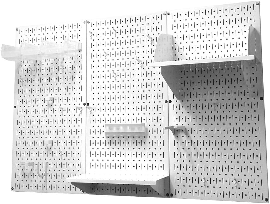 Wall Control Pegboard Organizer 4 ft. Metal Pegboard Standard Tool Storage Kit & Pegboard Shelf 6in Deep Pegboard Shelf Assembly for Pegboard and Slotted Tool Board – White