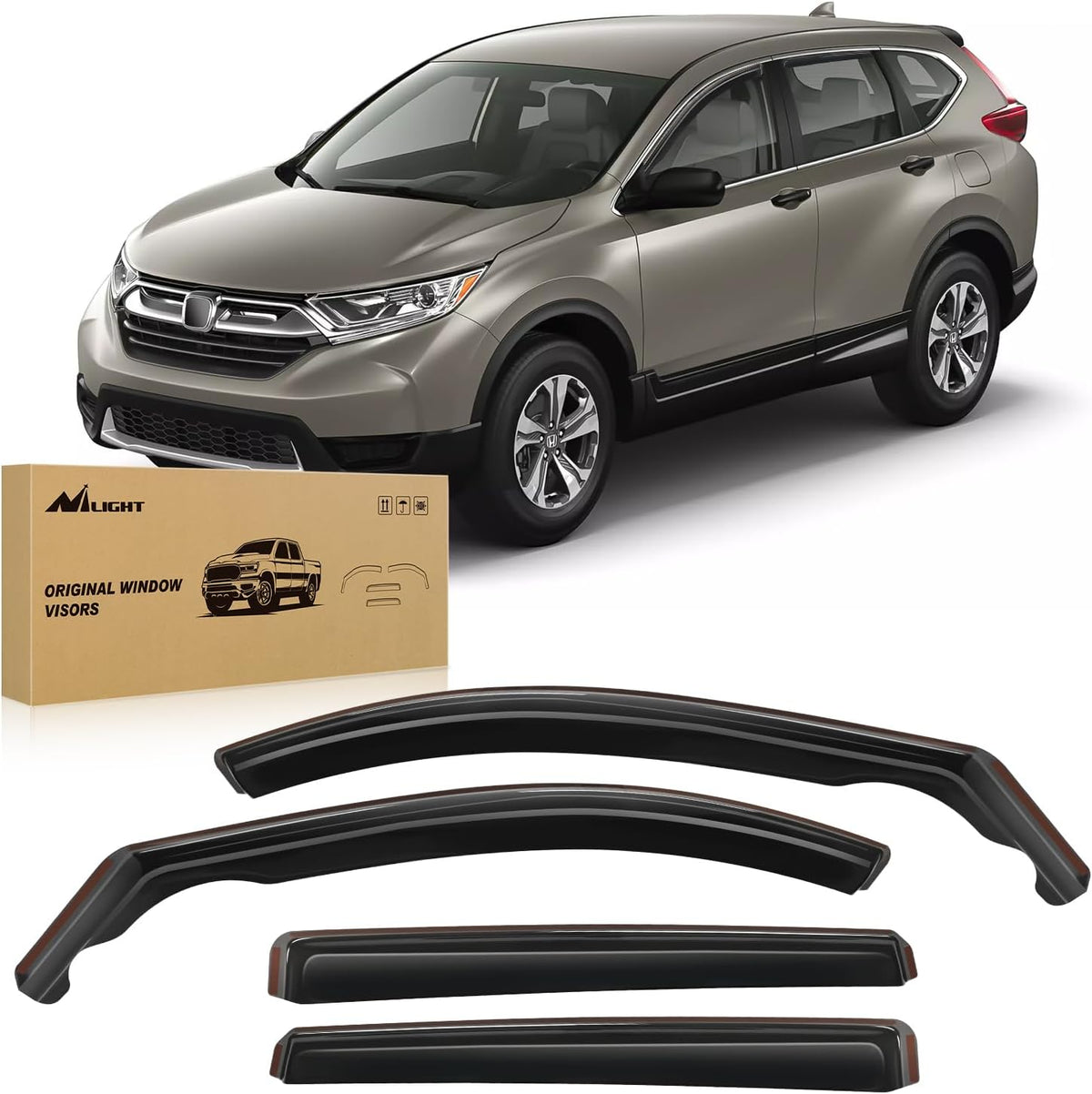 Nilight Durable in Channel Rain Guards for Honda CRV 2017 2018 2019 2020 2021 2022 Window Deflectors, Vent Window Visors-4pcs