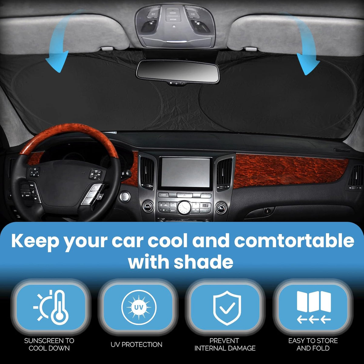 Custom fit Q3 Windshield Sunshade for 2013-2024 2025 2026 Audi Q3 Front Window Shades Cover for Windshield Sun Visor Screen Protector 210T Reflective Blocks UV Rays Cool Car Accessories