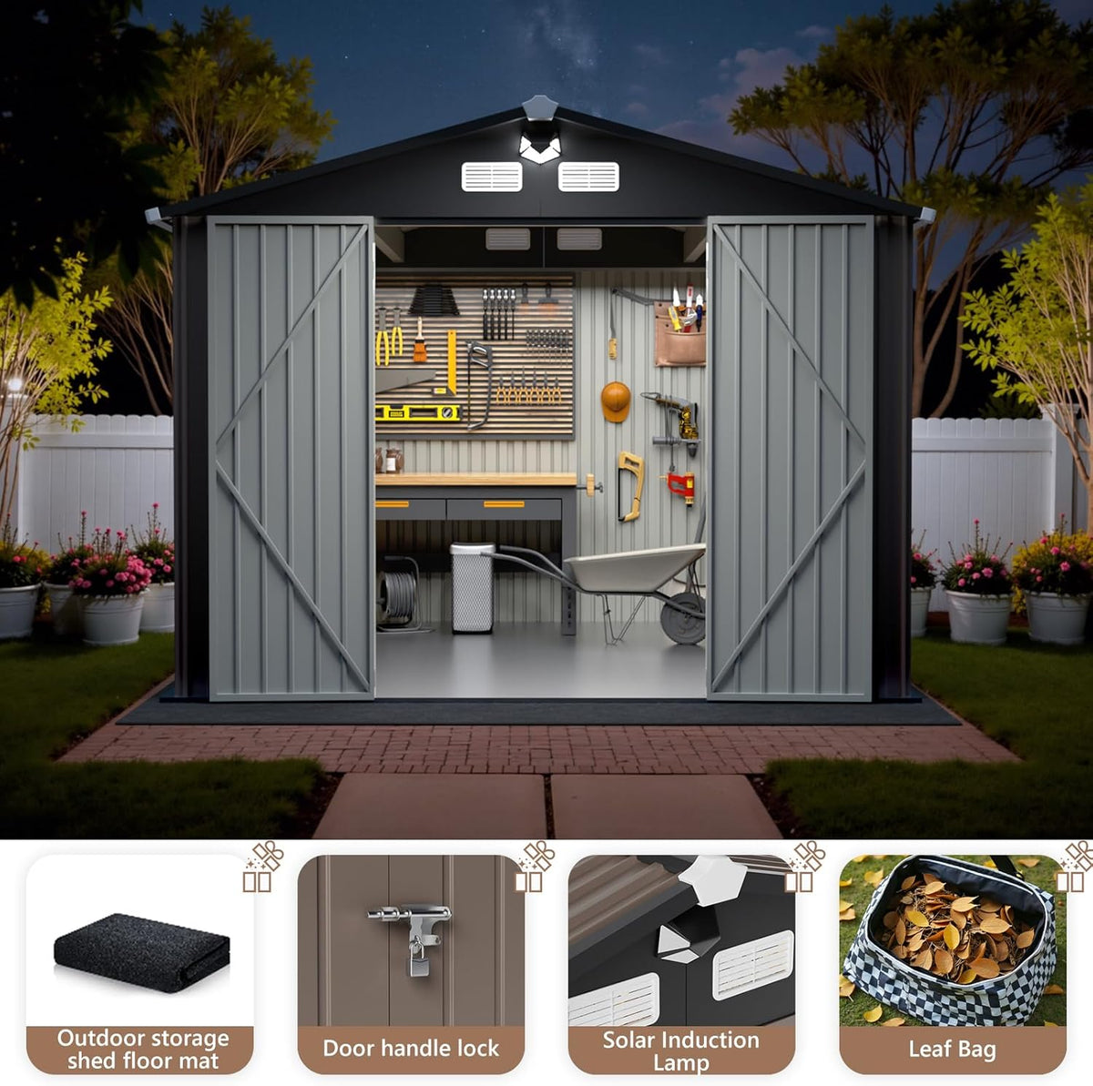10x12 FT Outdoor Storage Shed,Metal Tool Sheds,Waterproof Outside Storage Shed with Lockable Doors & Air Vent,Storage Building for Backyard Garden