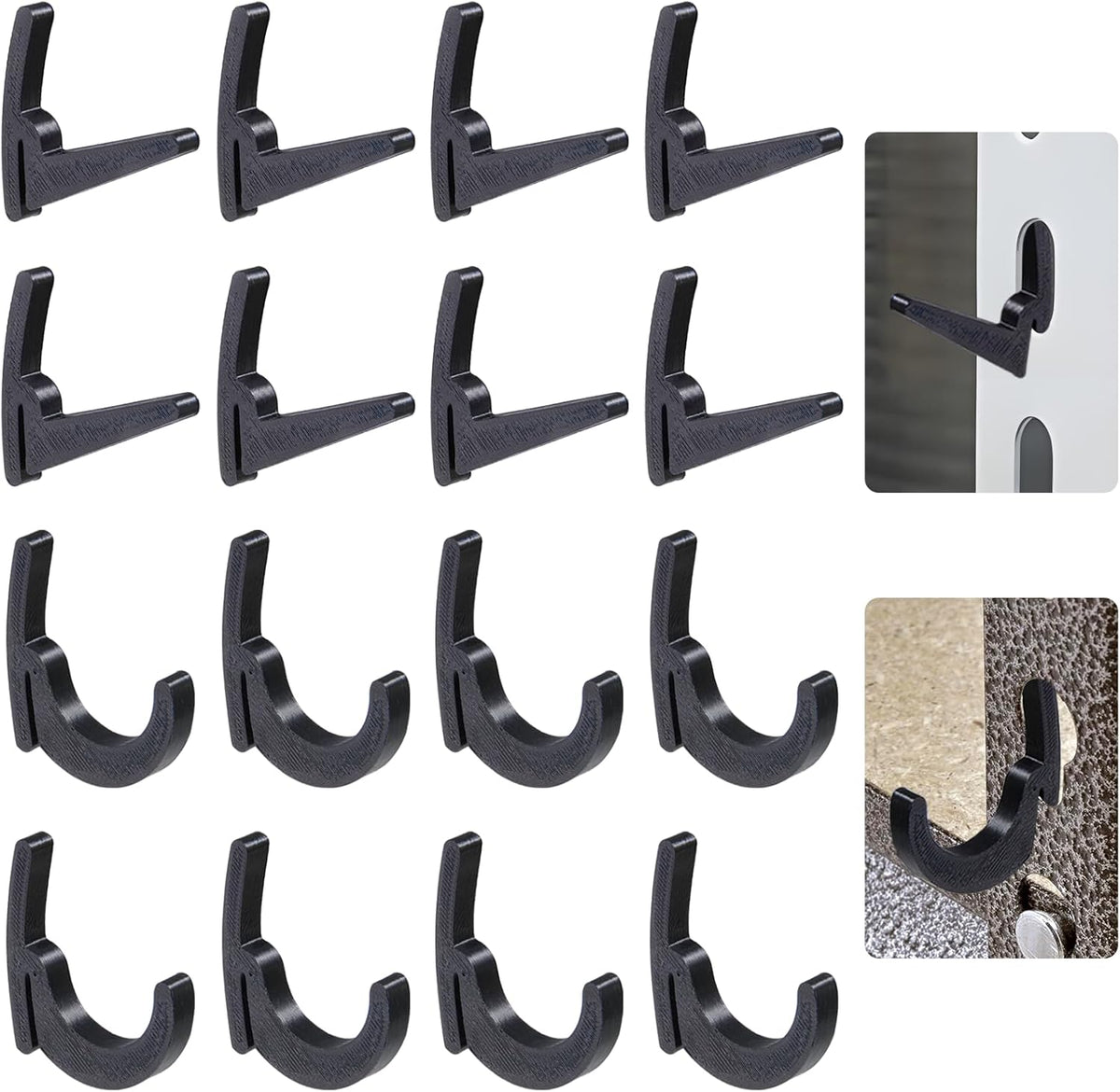 HUIKANGSHENG 16 Pcs L-Hooks & J-Hooks for Garage Shelving & Industrial Storage Racks, UV-Resistant, Supports Up to 40 lbs,Compatible with Keyhole Slots