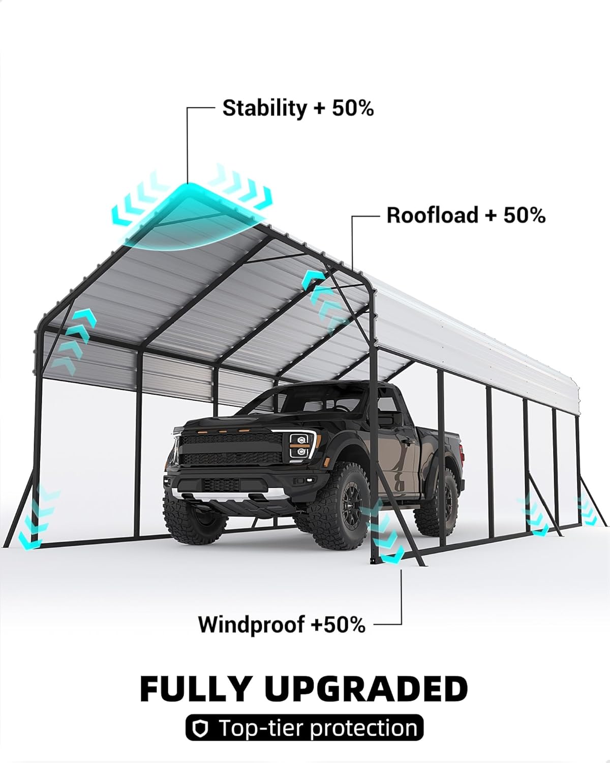 13'x26'x11' Oversized Metal Carport, Steel Heavy Duty Carport for All-Weather, Permanent Shelter for Boats, Pickup Trucks, and Tractors, N.W. 780 Lbs