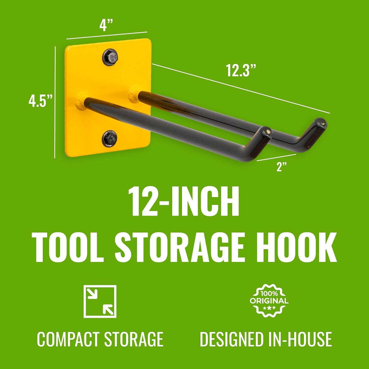 StoreYourBoard Tool Organizer Hook, Wall Mount Garage Storage, Tool Storage for Shovels Rakes Brooms Hoses and More, Rubber-Coated Steel Holds 50 lbs, 12" X 4" X 4.5"