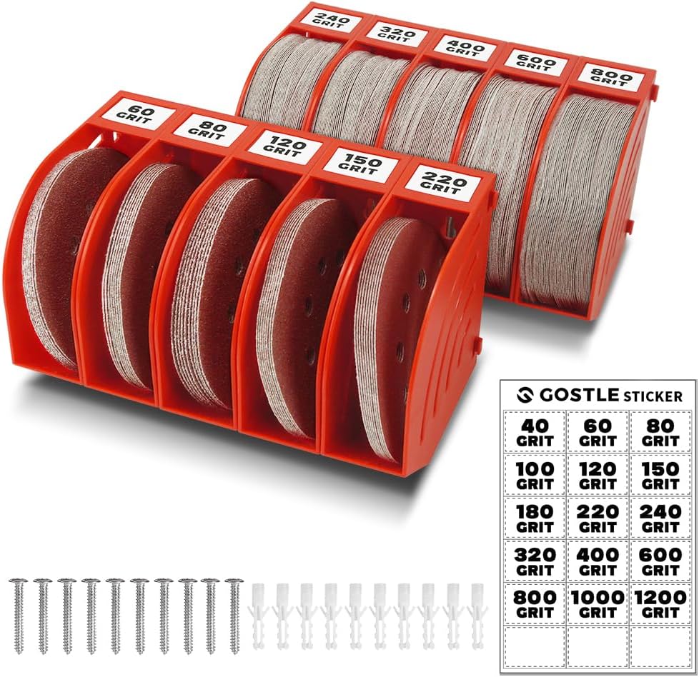 5 Inch Professional Sanding Discs Storage Bins - 10 Bins Set for Efficient Organization, Offset Snap-On Connection, Grit Classification, Space-Saving Design and Versatile Application, Red