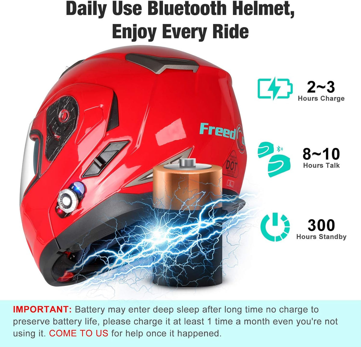 FreedConn BM2-S Bluetooth Motorcycle Helmet, Flip-Up Modular Motorbike Helmet, 500M Connectivity for 2-3 Riders, Voice Dial, Hands-Free Call, MP3, FM, DOT Certified ( Medium, Red)