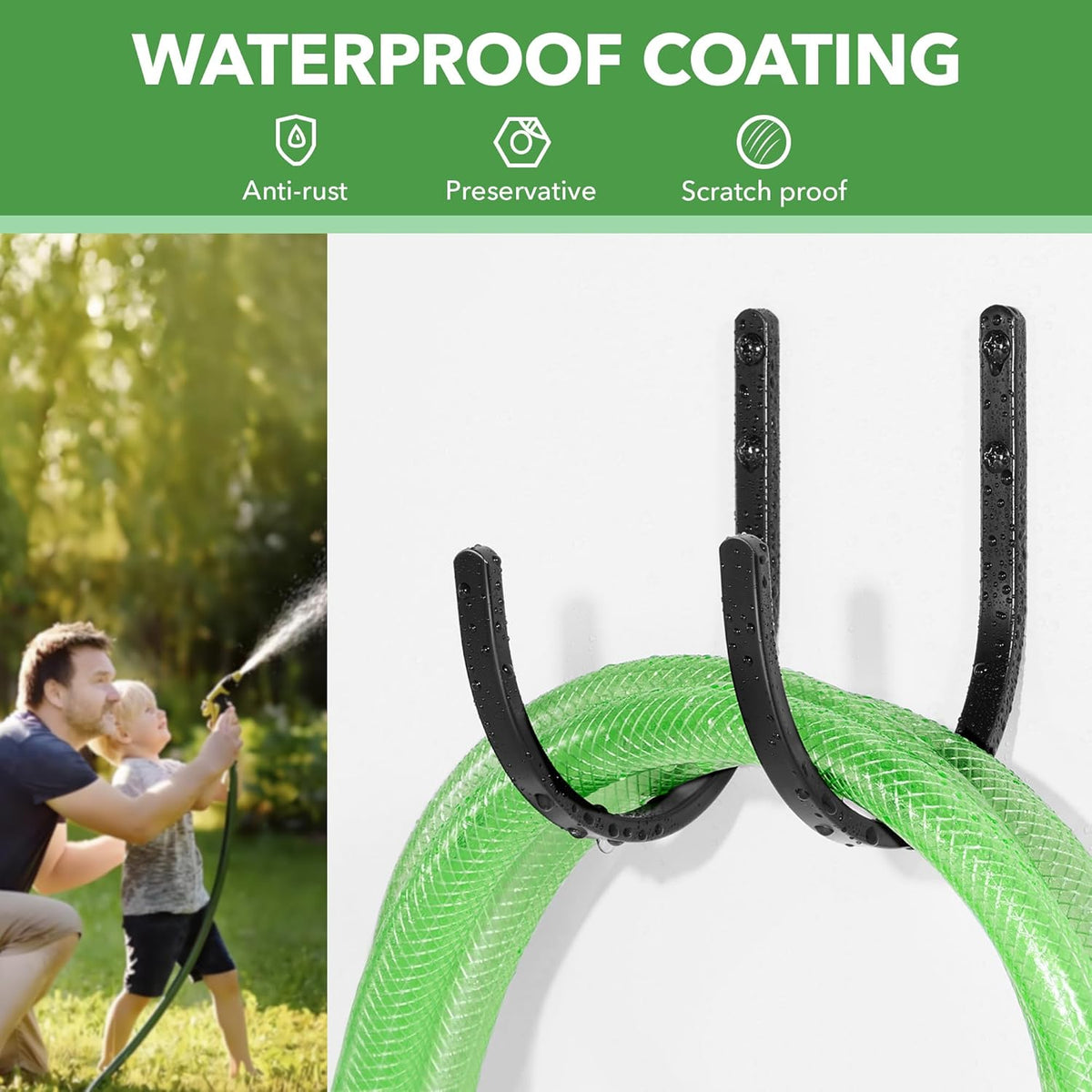 Garden Hose Holder Wall Mount - Aluminum Hose Hanger for Outside, Durable Wall-Mounted Hooks for Garden & Outdoor Use（2 Hooks）