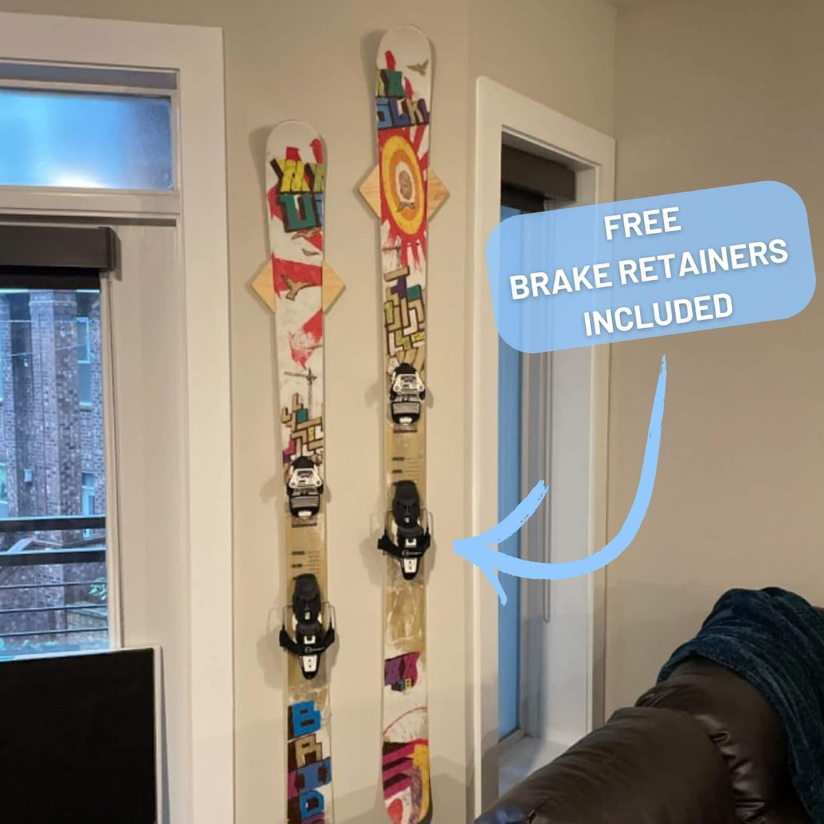 Hang 11 Ski Wall Mount - Ski Hangers for Wall, Display Mount, Minimalist Hardwood Hangers, Decorative Holders to Hang, Vertical Storage Rack for Garage, Showcase your Favorite Pastime