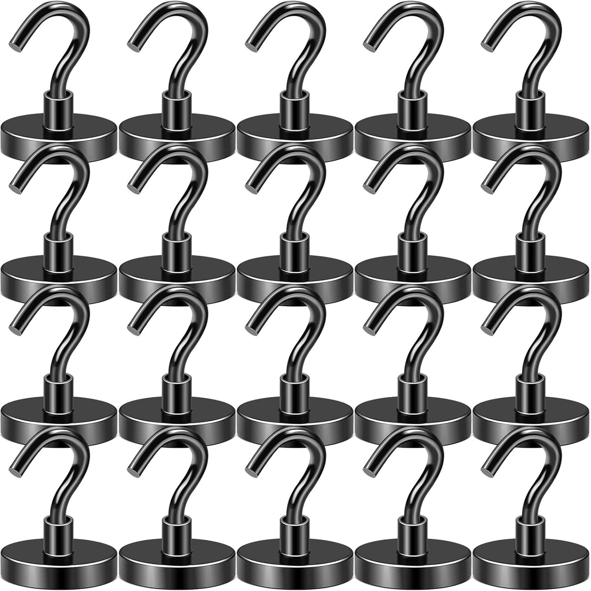 DIYMAG Black Magnetic Hooks, 118 LB Heavy Duty Strong Magnet with Hook, Rare Earth Neodymium Magnets for Hanging, Magnetics Hanger for Curtain, Home, Kitchen, Workplace, 20 Packs