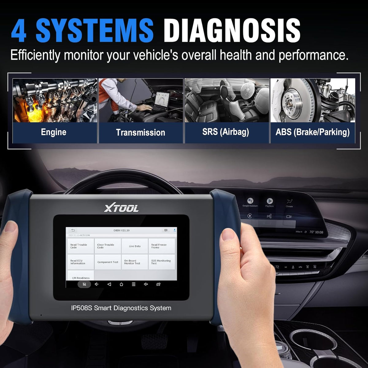 OBD2 Scanner Diagnostic Tool XTOOL IP508S: Code Reader for Cars & Trucks with 15 Resets, Crank Sensor Relearn, ABS Bleed, CAN FD for GM, Engine, ABS, SRS, Transmission Car Diagnostic Tool, Android 10