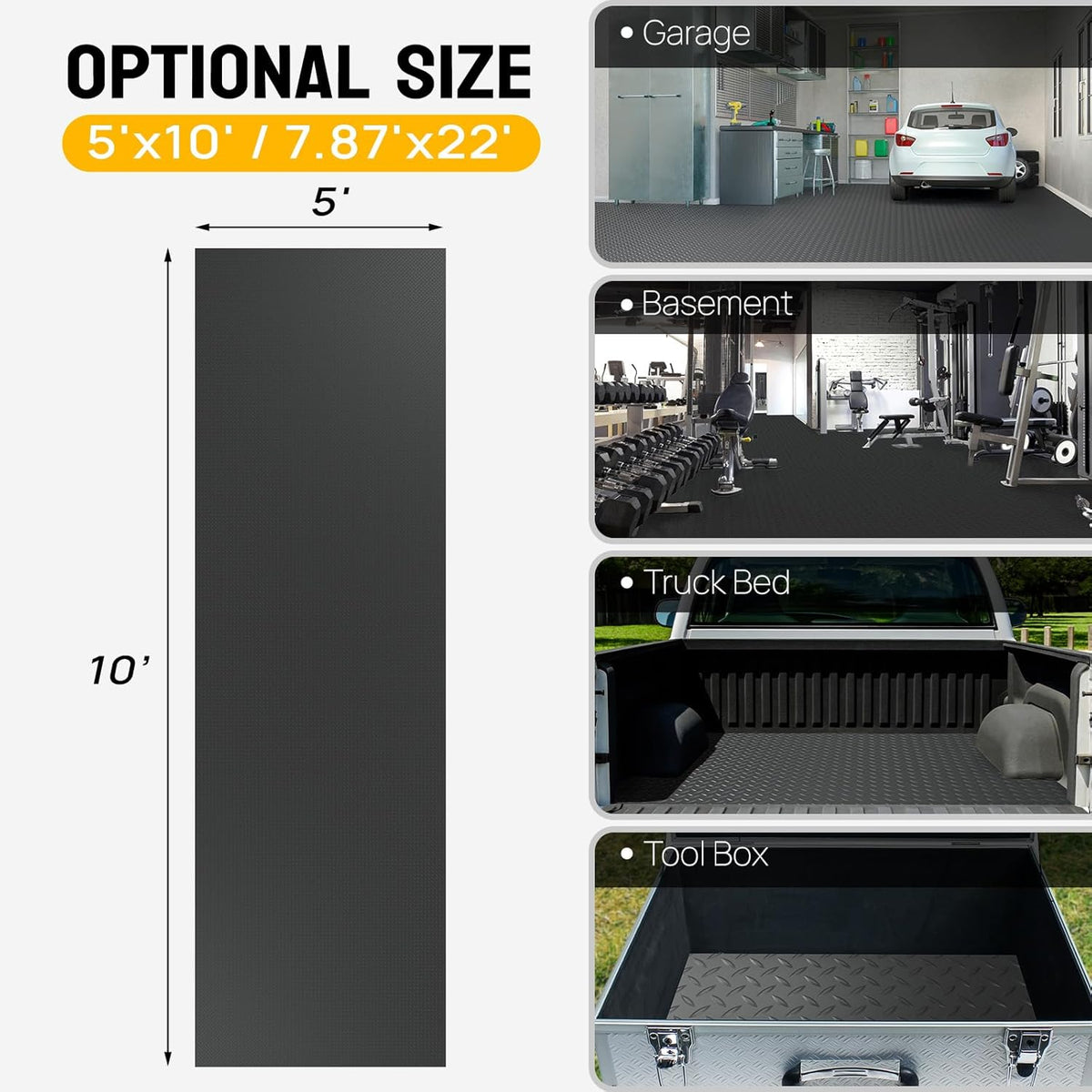 Bonnlo 5x10 FT Garage Floor Mat for Under Car,Thickened PVC Roll Floor mats，Waterproof Non Slip Parking Mat,Black