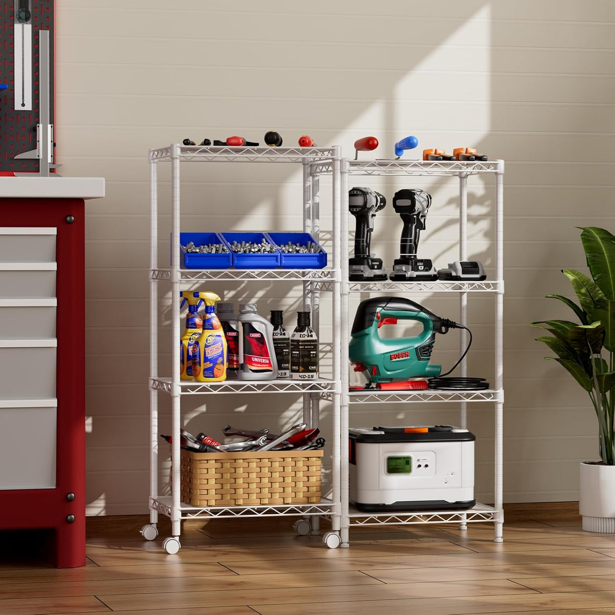 SINGAYE 4 Small Wire Shelves Kitchen Pantry Close Home Organizers and Storage Bathroom Shelf Laundry Room Organization Adjustable Book Metal Garage Shelving Unit
