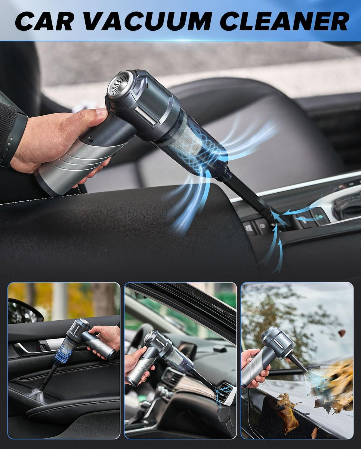 Saker Car Vacuum Portable Cordless, Foldable Mini Handheld Vacuum Cordless and Air Duster 17000PA High Power Vacuum Cleaners for Home,Cars,Office Cleaning HL133 Silver