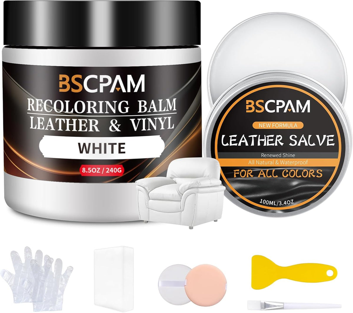 White Leather Recoloring Balm with 100ml Mink Oil,Leather Couch Scratch Remover,Leather Repair kit for Vinyl Furniture and Car Interior,Leather Dye Paint,Mink Oil for Leather
