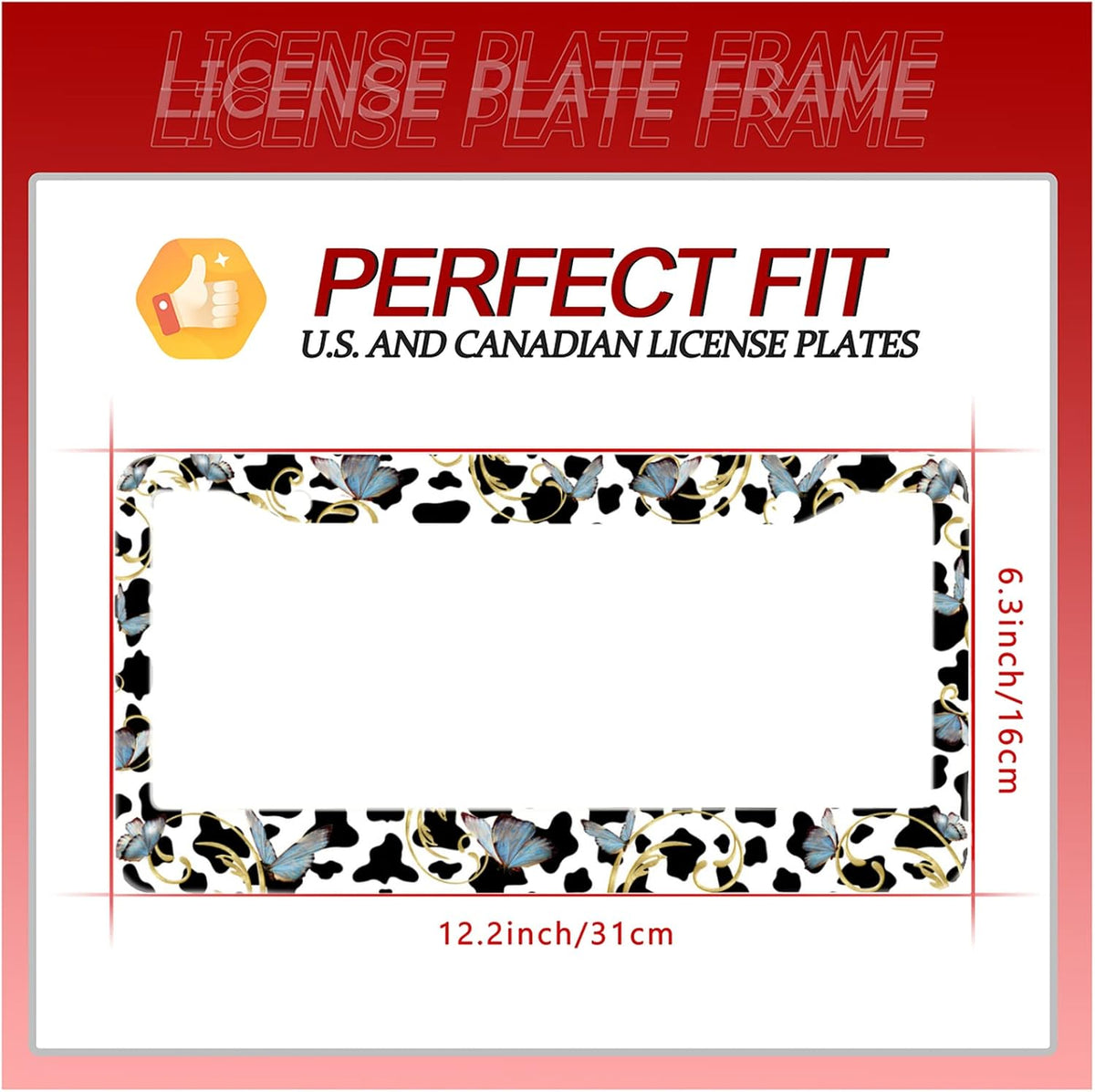 Personalise Cows and Butterfly License Plate Frames Cute Leopard License Plate Frame Car Universal Stainless Steel Accessories Cars Decor 2 Holes Screws Fits Standard US Vehicles Size 12.2 x 6 Inches