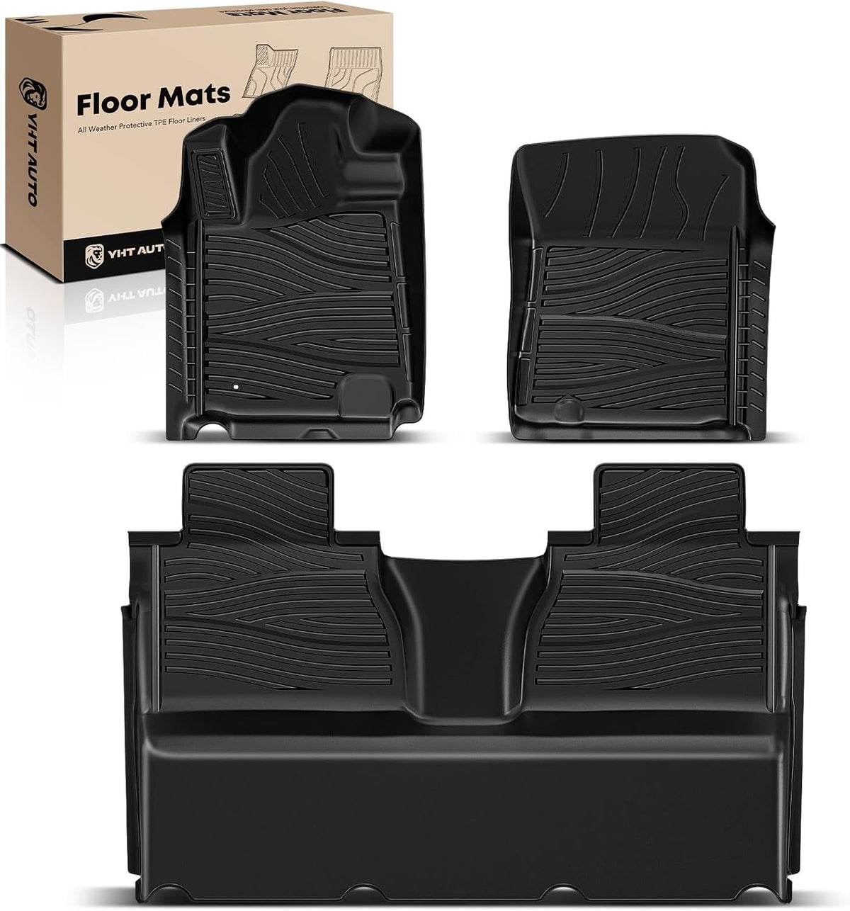 YHTAUTO Floor Mats Fit 2012-2013 Toyota Tundra CrewMax Cab, TPE All Weather Car Mats Waterproof Anti-Slip Odorless Floor Liner, Interior Car Accessories Front & 2nd Row Liner