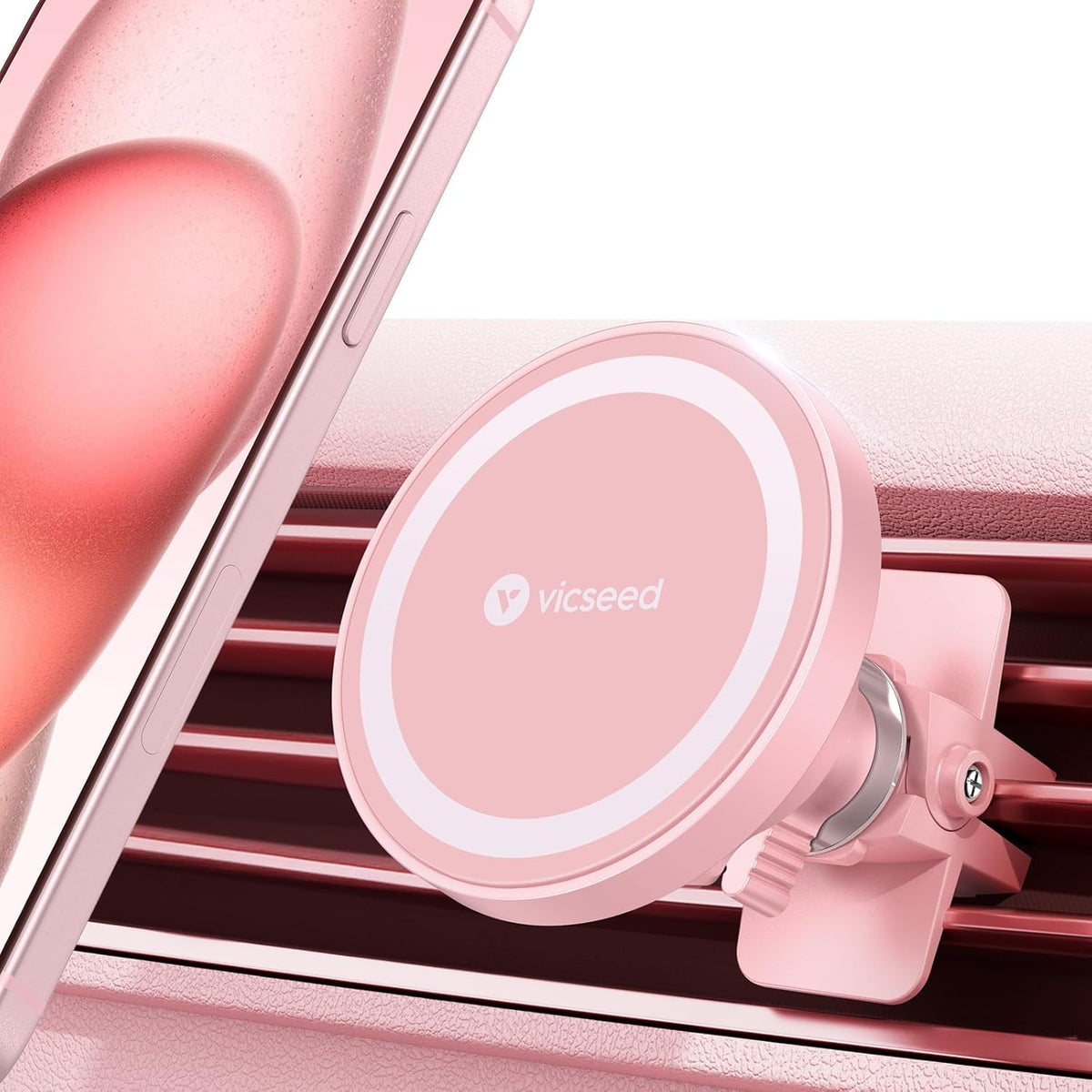 VICSEED for MagSafe Car Mount [Upgraded Strongest Magnet Power] Magnetic Phone Holder for Car Vent 360 Adjustable Magnetic Car Phone Holder Mount for iPhone 15 14 13 12 Pro Max Plus Mini, Pink