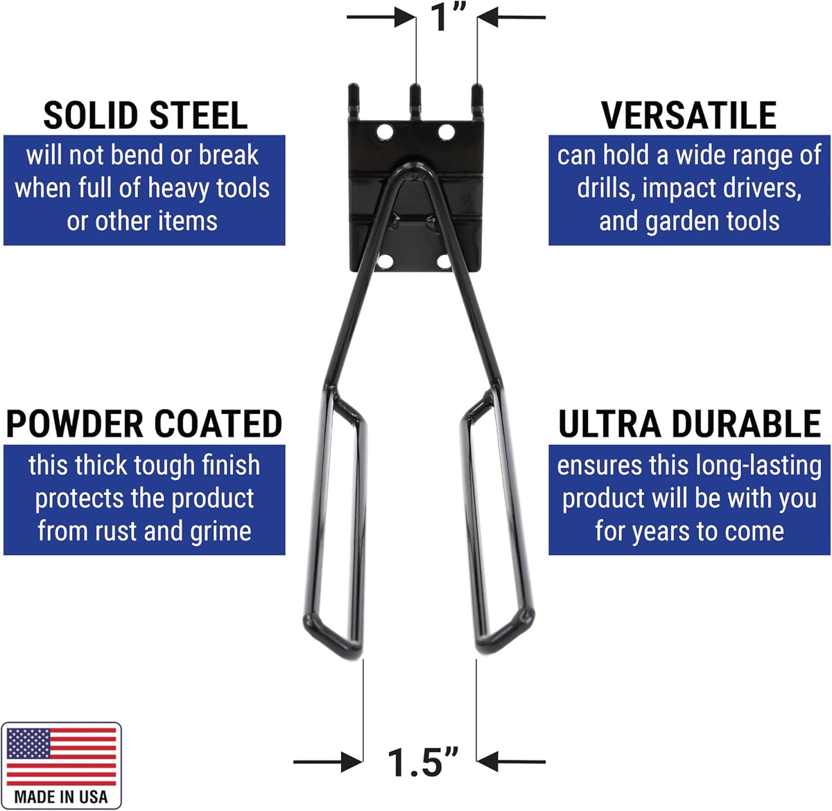 Victory Display Heavy Duty Garage Hooks | Garage Organization Hooks for Hanging Tools | Fits Pegboard & Slatwall | Garage Tool Organizer | Ladder Hangers | Wall Mount Storage Rack | 5-Pack