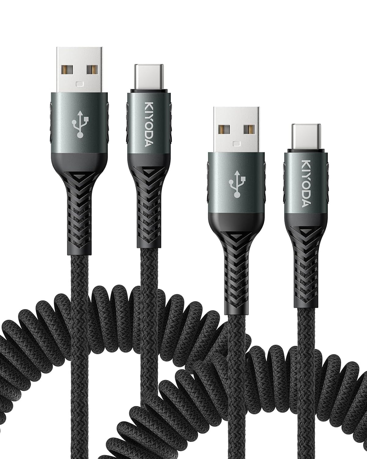USB C Cable 3FT, 2Pack Coiled Braided USB A to Type C Charger Cable for Car 66W Fast Charging Cord Compatible with iPhone 16 15, iPad, Samsung Galaxy, Google Pixel, Moto, TCL, LG Phones and More