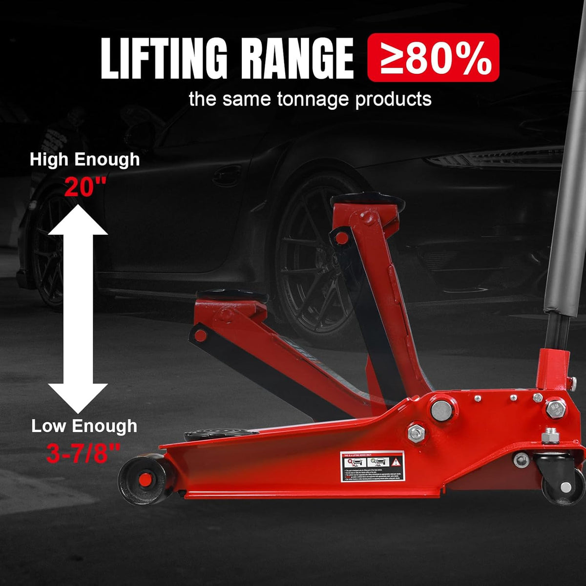 4 Ton Floor Jack Hydraulic Low Profile Floor Jack with Dual Piston Quick Lift Pump, 4 Ton (8,800 lbs) Capacity, Red
