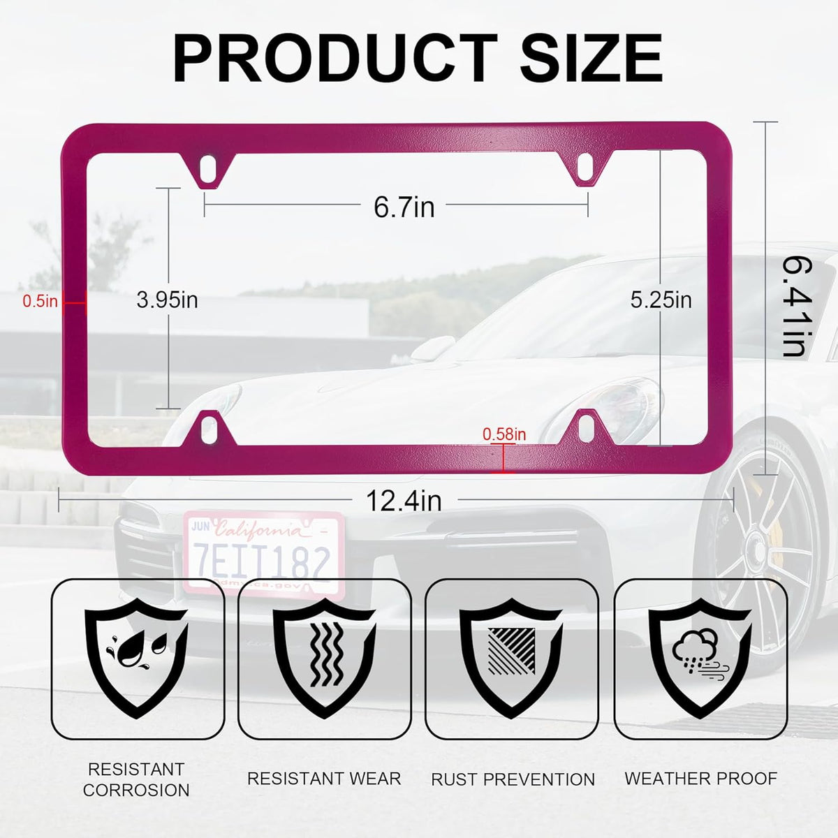 LivTee 4 Holes Stainless Steel License Plate Frames, 2 PCS Car Licence Plate Covers, Automotive Exterior Accessories Slim Design with Bolts Washer Caps for US Vehicles, Hot Pink