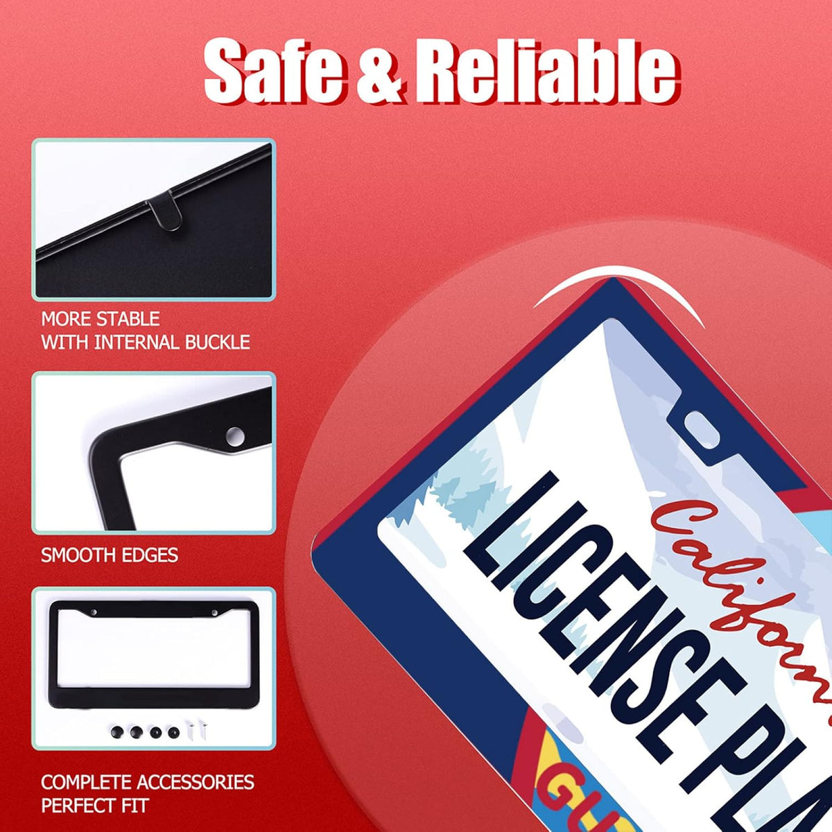 Personalise Guam Flag License Plate Frames Round Hole Guams License Plate Frame Car Universal Accessories Stainless Steel Cars Decorative 2 Holes Screws Fits Standard US Vehicles Size 12.2 x 6 Inch