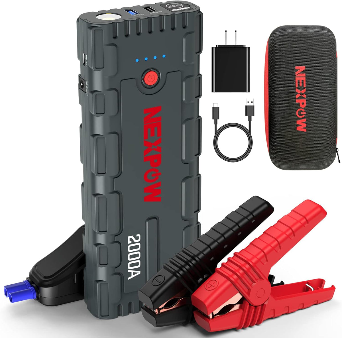 NEXPOW 2000A Peak Car Battery Jump Starter with USB Quick Charge 3.0 (Up to 7.0L Gas or 6.5L Diesel Engine), 12V Portable Battery Starter, Battery Booster with Built-in LED Light