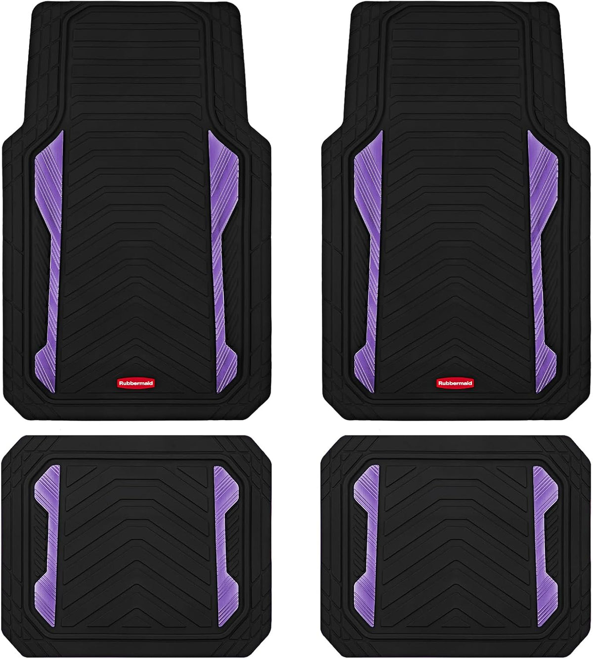 Rubbermaid Car Floor Mat, Heavy Duty All-Weather Car Mats Full Set with Dual-Tone Purple Aluminum Inserts – Universal Fit, Anti-Slip Backing, Trim-to-Fit for Most SUV, Sedan, Van