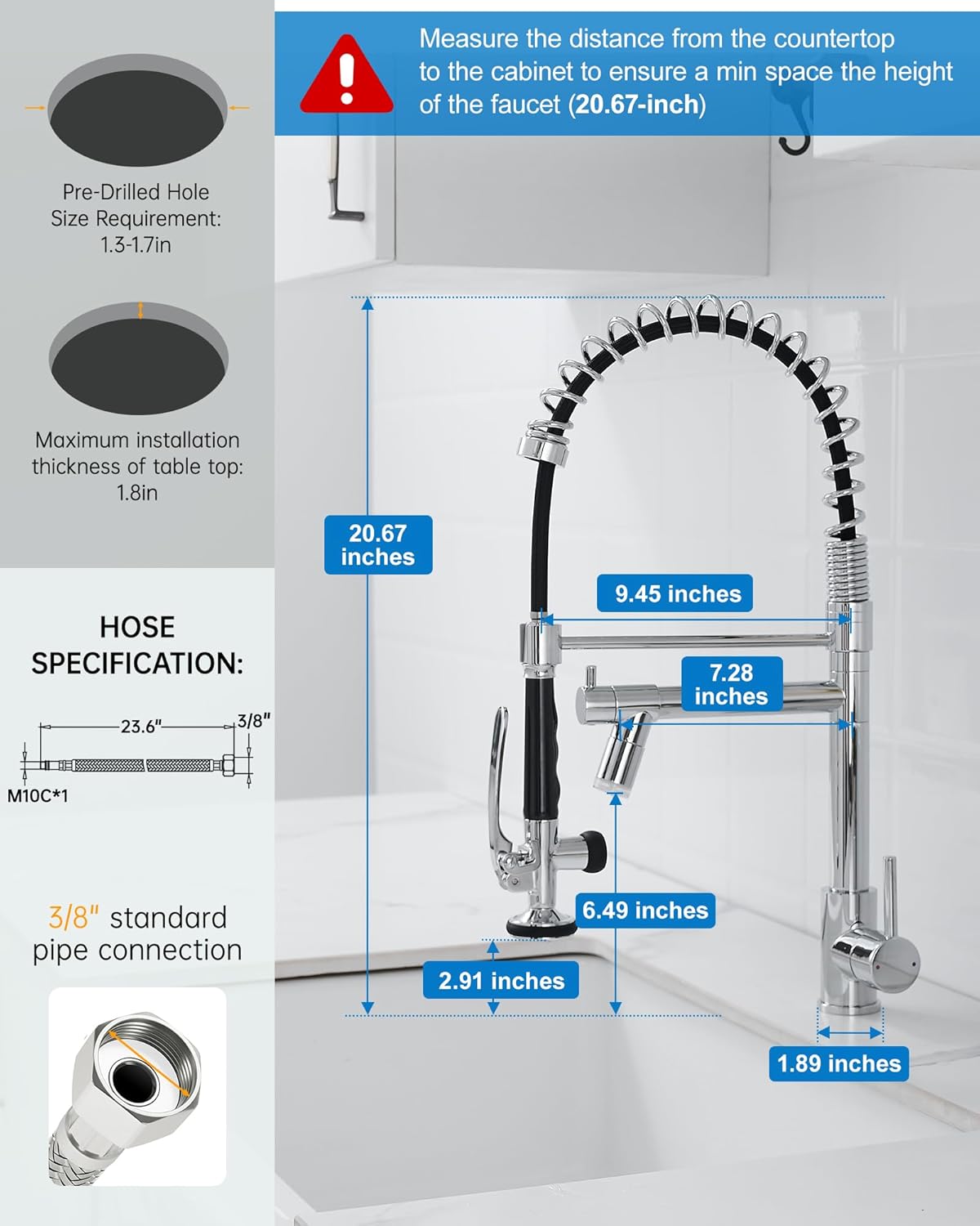 Fapully Kitchen Faucet with Pull Down Sprayer,Commercial Single Handle Kitchen Sink Faucet with LED Light Chrome
